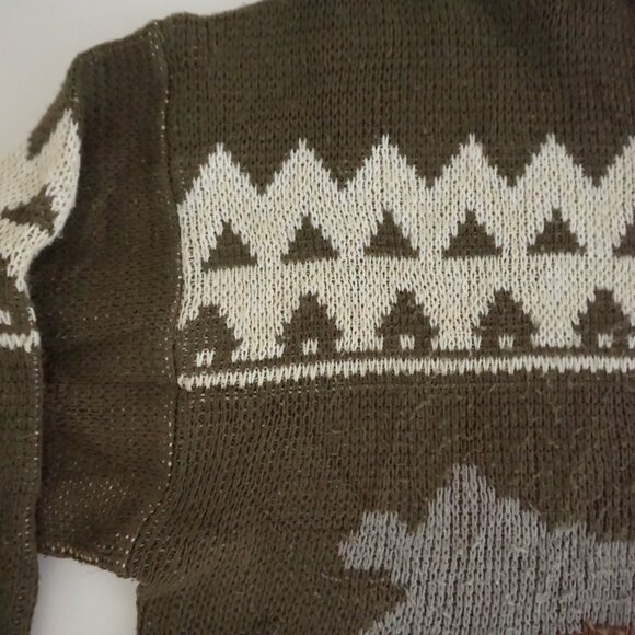 VTG Olive Green Bear Wildlife Fair Isle Graphic Outdoor Knit Crewneck Sweater XL - Picture 10 of 12